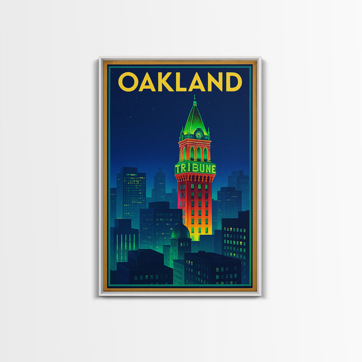 Oakland Travel Poster, Framed Canvas Print, Cyberpunk Style City Art, Oakland Poster Print, Travel Wall Decor, Wanderlust Decor