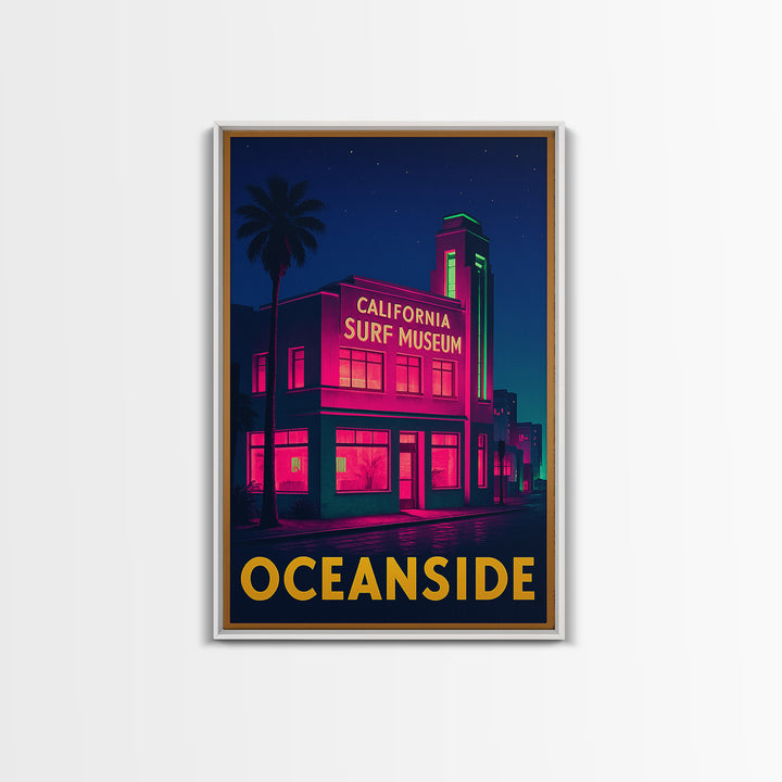 Oceanside California Travel Poster, Canvas Print, Neon Skyline Wall Art, Oceanside Travel Art, Travel Art, Vintage City Art, Retro Poster