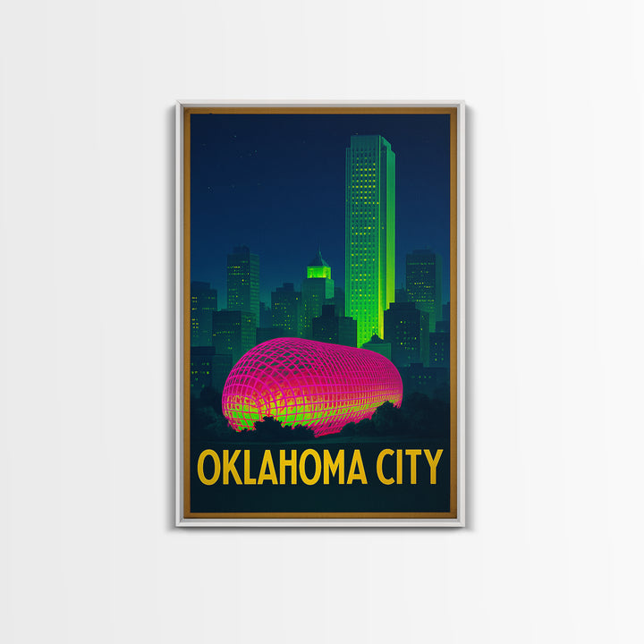 Oklahoma City Oklahoma Travel Poster, Canvas Print, Retro Neon Travel Art, Oklahoma City Art Print, Eclectic Wall Decor, City Illustration