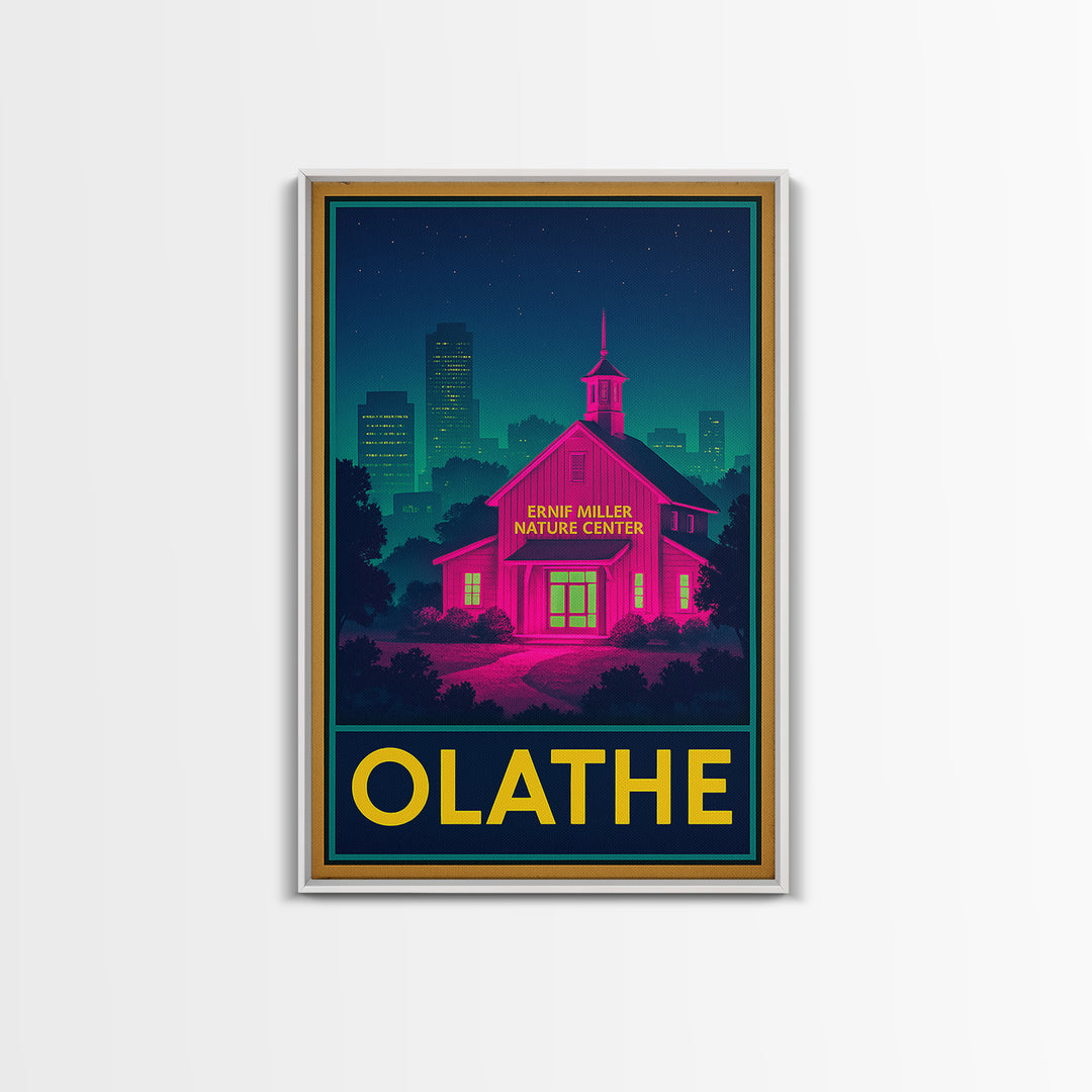 Olathe Kansas Travel Poster, Framed Canvas Print, Cyberpunk Style City Art, Olathe Art Print, Retro Travel Print, Vintage Travel Art