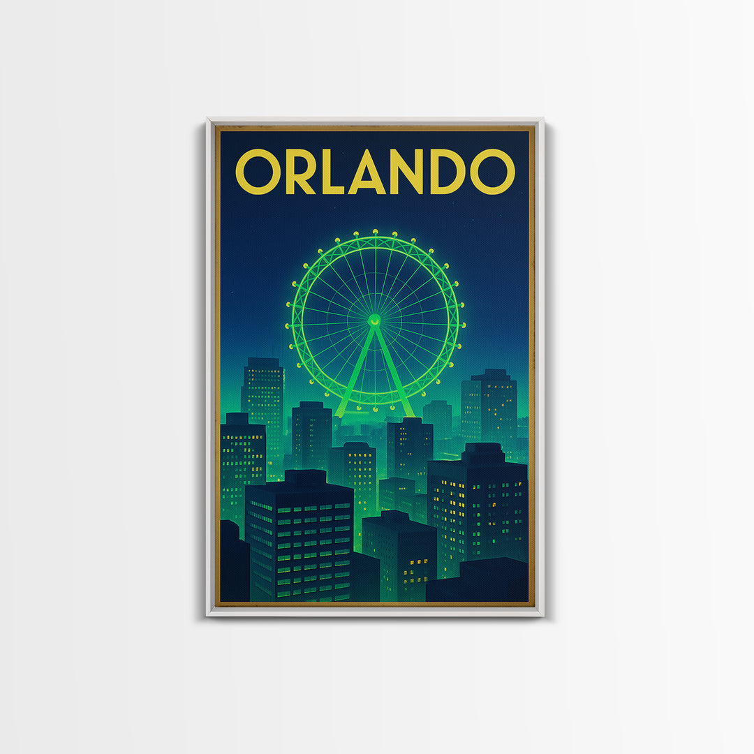 Orlando Travel Poster, Canvas Print, Cyberpunk Style City Art, Orlando City Art, Travel Art Print, Eclectic Wall Decor, City Illustration