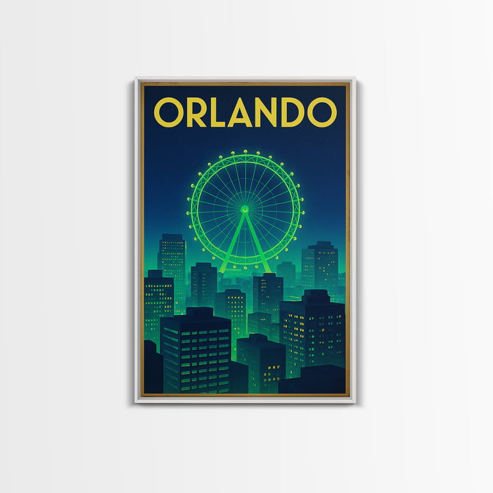 Orlando Travel Poster, Canvas Print, Cyberpunk Style City Art, Orlando City Art, Travel Art Print, Eclectic Wall Decor, City Illustration