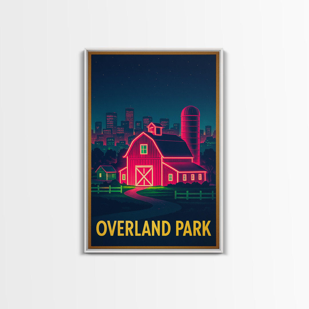 Overland Park Kansas Travel Poster, Canvas Print, Retro Neon Travel Art, Overland Park Art Print, Retro Travel Print, Vintage City Art