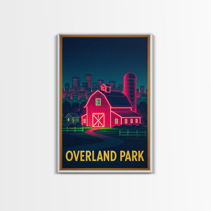 Overland Park Kansas Travel Poster, Canvas Print, Retro Neon Travel Art, Overland Park Art Print, Retro Travel Print, Vintage City Art