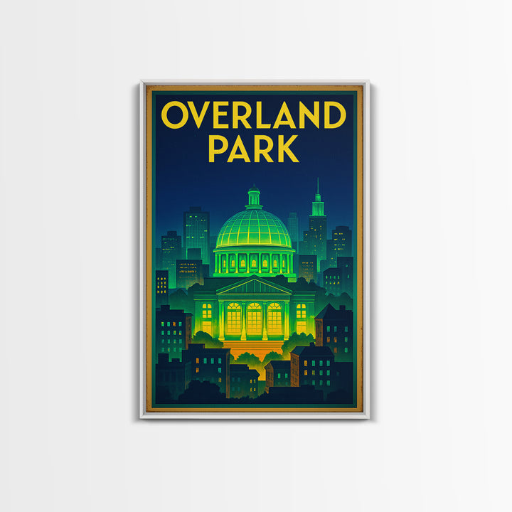 Overland Park Travel Poster, Canvas Print, Retro Neon Travel Art, Overland Park Art Print, City Illustration, Vintage Travel Print