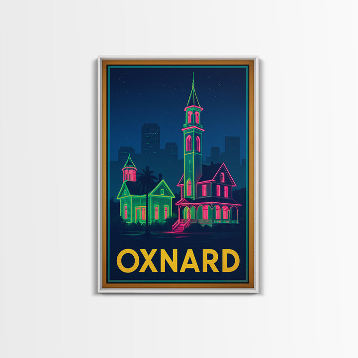 Oxnard California Travel Poster, Canvas Print, Retro Neon Travel Art, Oxnard City Art, Vintage City Poster, Vintage Travel Art, Wall Art