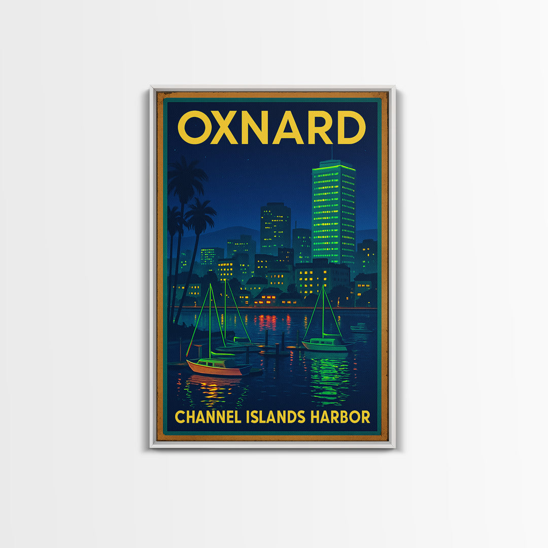 Oxnard Travel Poster, Canvas Print, Retro Neon Travel Art, Oxnard City Art, City Art Print, Modern Wall Decor, City Travel Prints