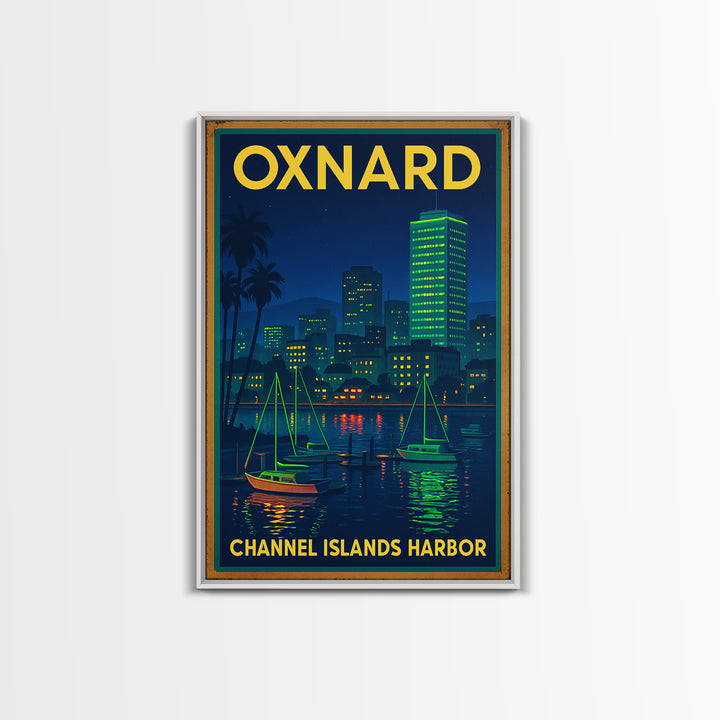 Oxnard Travel Poster, Canvas Print, Retro Neon Travel Art, Oxnard City Art, City Art Print, Modern Wall Decor, City Travel Prints