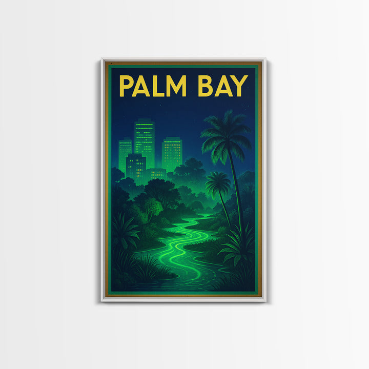 Palm Bay Travel Poster, Framed Canvas Print, Electric Night Poster Art, Palm Bay City Art, Travel Wall Art, City Travel Prints