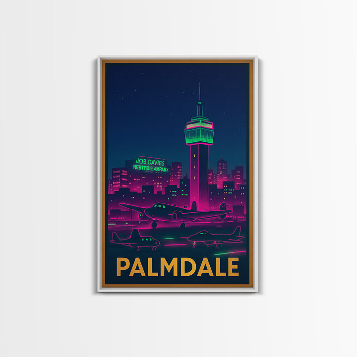 Palmdale California Travel Poster, Canvas Print, Retro Neon Travel Art, Palmdale Poster Print, Travel Prints, Travel Art Print, Poster Art