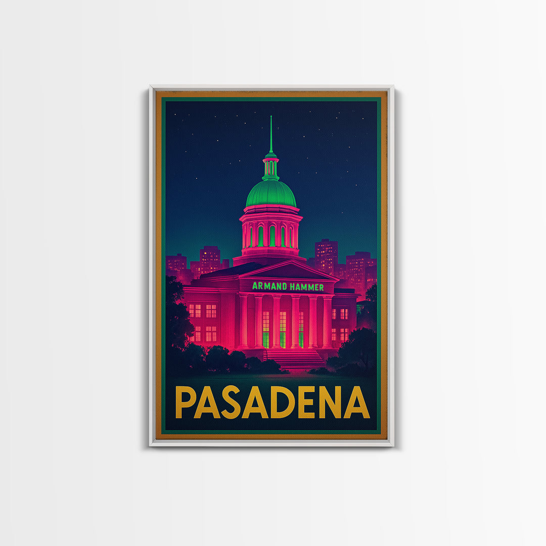 Pasadena California Travel Poster, Canvas Print, Retro Neon Travel Art, Pasadena Art Print, Skyline Art, Gift For Travelers, Wall Decor