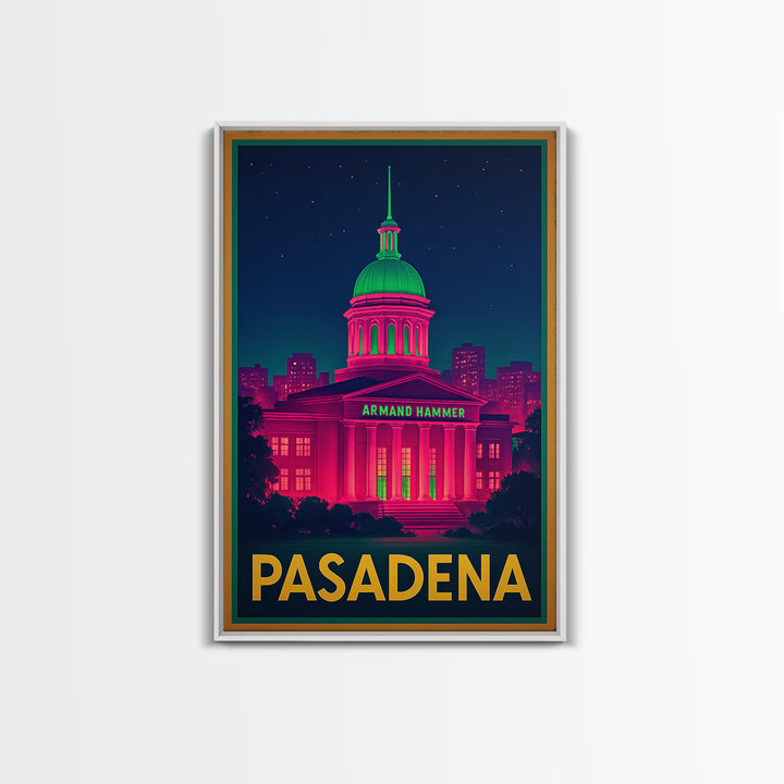 Pasadena California Travel Poster, Canvas Print, Retro Neon Travel Art, Pasadena Art Print, Skyline Art, Gift For Travelers, Wall Decor