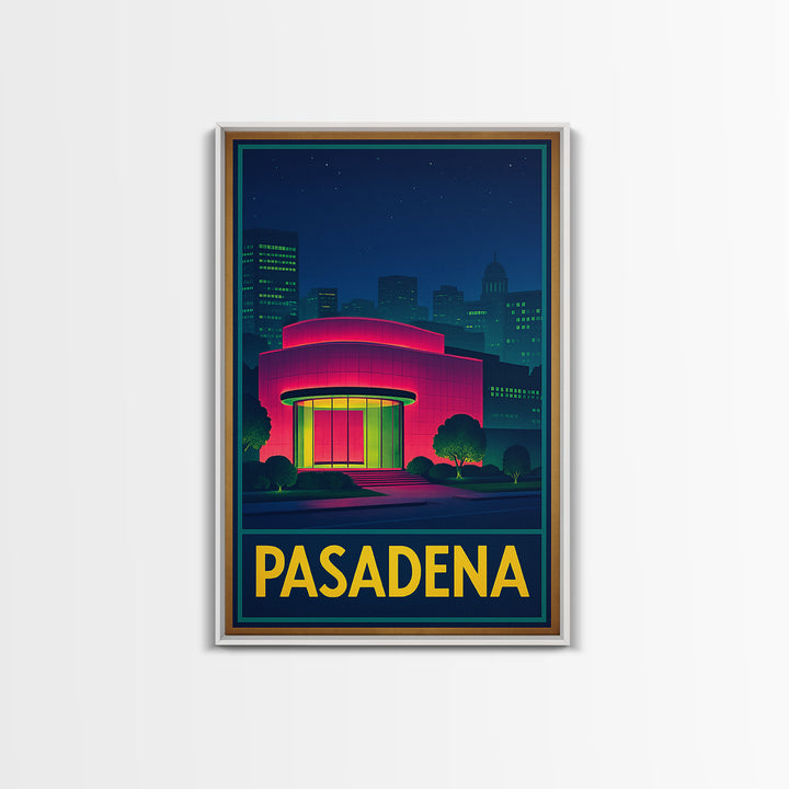 Pasadena Travel Poster, Framed Canvas Print, Retro Neon Travel Art, Pasadena Travel Art, Fine Art Print, Living Room Wall Art, Design 2