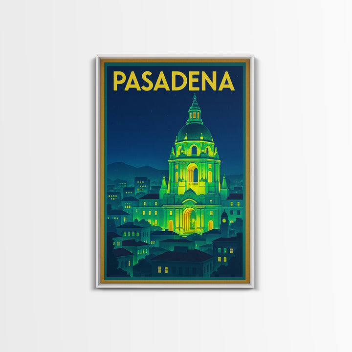 Pasadena Travel Poster, Framed Canvas Print, Neon Cityscape Wall Art, Pasadena Wall Art, Wanderlust Decor, Gift For Travelers, Design 3