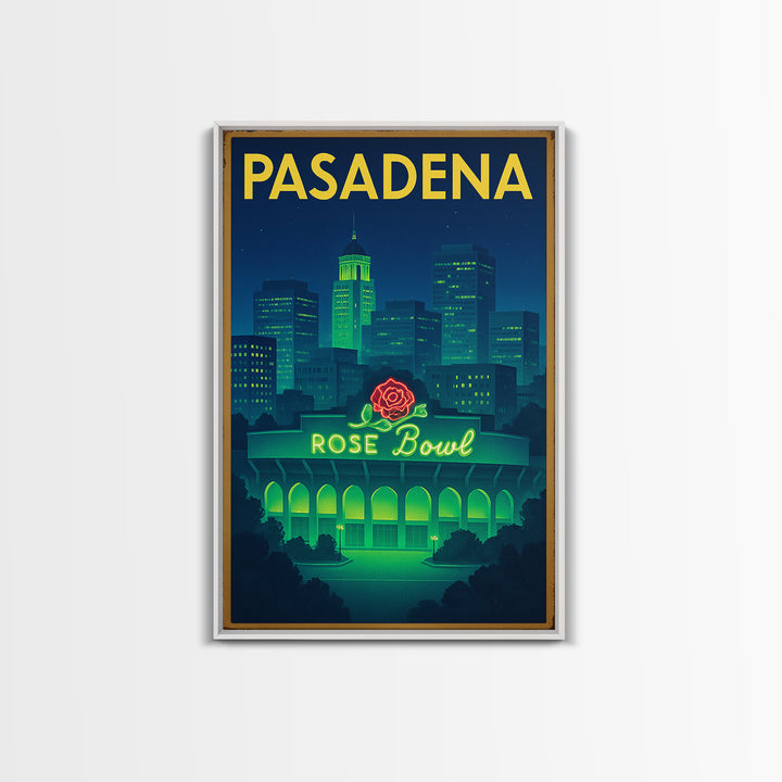 Pasadena Travel Poster, Canvas Print, Neon Downtown Skyline Wall Art, Pasadena Travel Art, Travel Poster Art, Travel Wall Art, Design 4