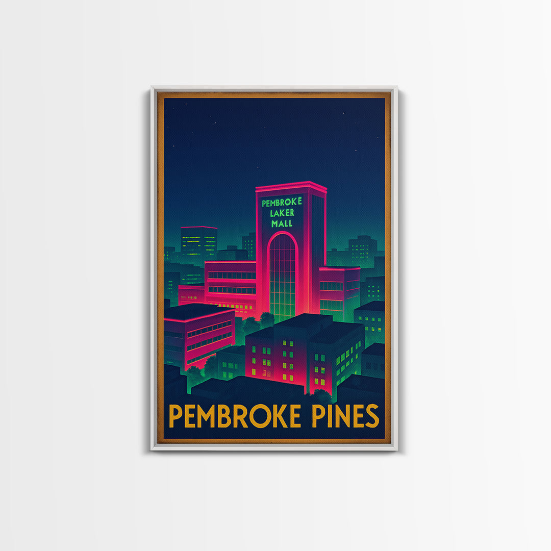 Pembroke Pines Florida Travel Poster, Canvas Print, Retro Neon Travel Art, Pembroke Pines Art Print, Home Office Decor, City Art Print