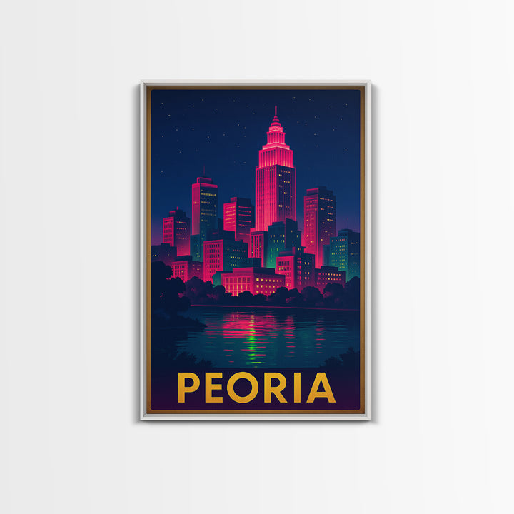 Peoria Travel Poster, Canvas Print, Electric Night Poster Art, Peoria Art Print, Vintage City Poster, City Illustration, City Travel Prints