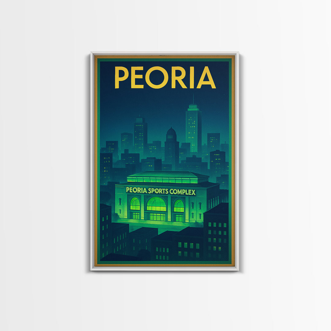 Peoria Travel Poster, Framed Canvas Print, Electric Night Poster Art, Peoria Poster Print, Travel Wall Decor, Wanderlust Decor