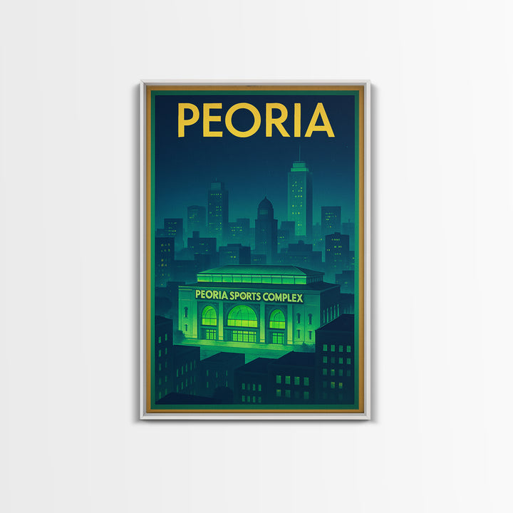 Peoria Travel Poster, Framed Canvas Print, Electric Night Poster Art, Peoria Poster Print, Travel Wall Decor, Wanderlust Decor