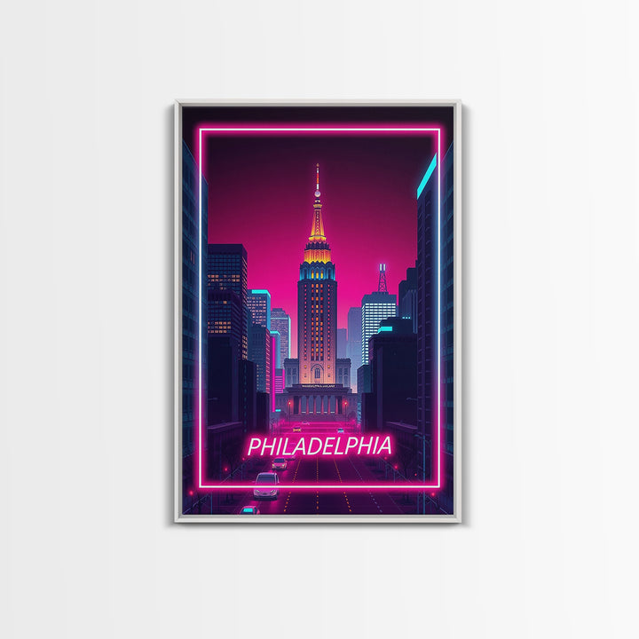 Philadelphia Pennsylvania Travel Poster, Canvas Print, Electric Night Poster Art, Philadelphia Art Print, Wall Art, Home Office Decor