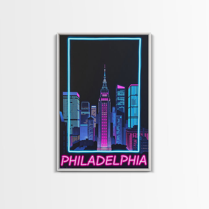 Philadelphia Travel Poster, Canvas Print, Retro Neon Travel Art, Philadelphia City Art, City Travel Prints, Gift For Travelers