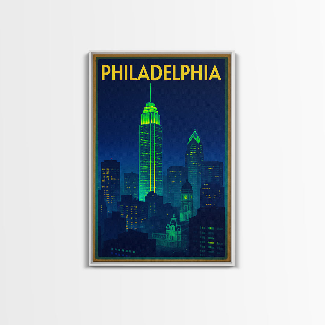 Philadelphia Travel Poster, Canvas Print, Cyberpunk Style City Art, Philadelphia Poster Print, Gift For Travelers, City Art Print