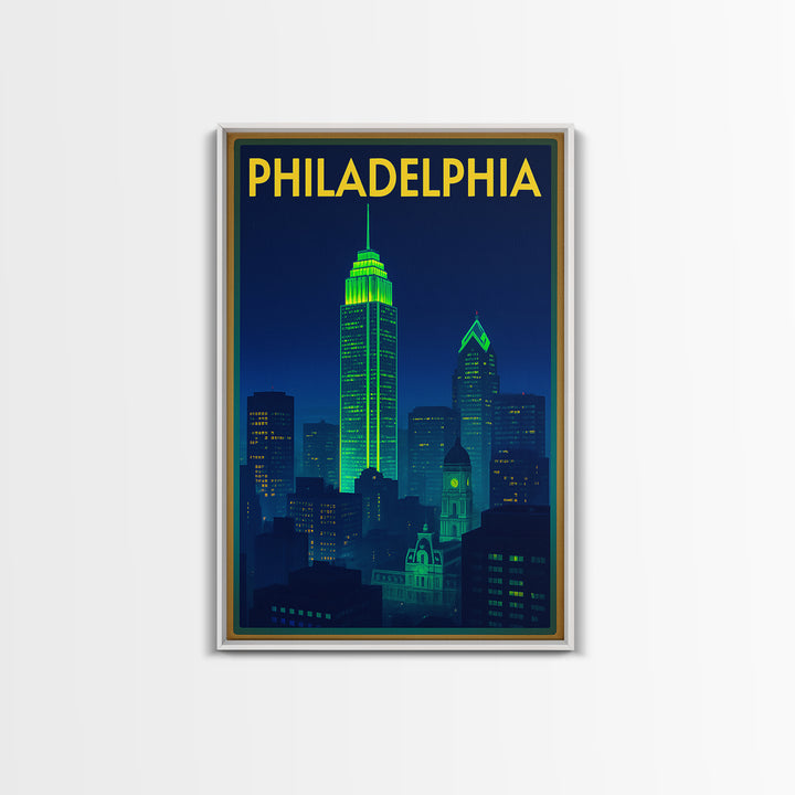 Philadelphia Travel Poster, Canvas Print, Cyberpunk Style City Art, Philadelphia Poster Print, Gift For Travelers, City Art Print