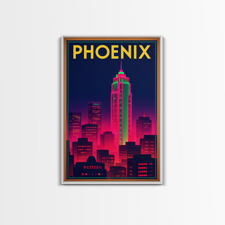 Phoenix Arizona Travel Poster, Canvas Print, Neon Urban Skyline Wall Art, Phoenix Poster Print, Eclectic Wall Decor, Living Room Wall Art