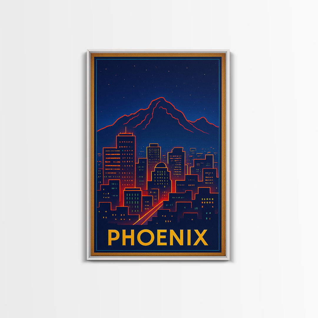 Phoenix Travel Poster, Canvas Print, Neon City Skyline Wall Art, Phoenix Travel Art, City Illustration, Travel Art Print, Fine Art Print