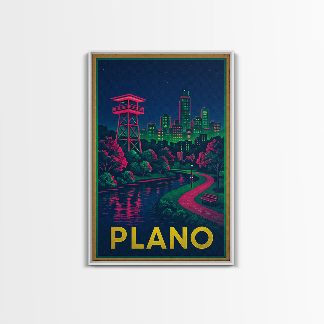 Plano Texas Travel Poster, Canvas Print, Neon Skyline Wall Art, Plano Wall Art, Gift For Travelers, Modern Wall Decor, City Travel Prints