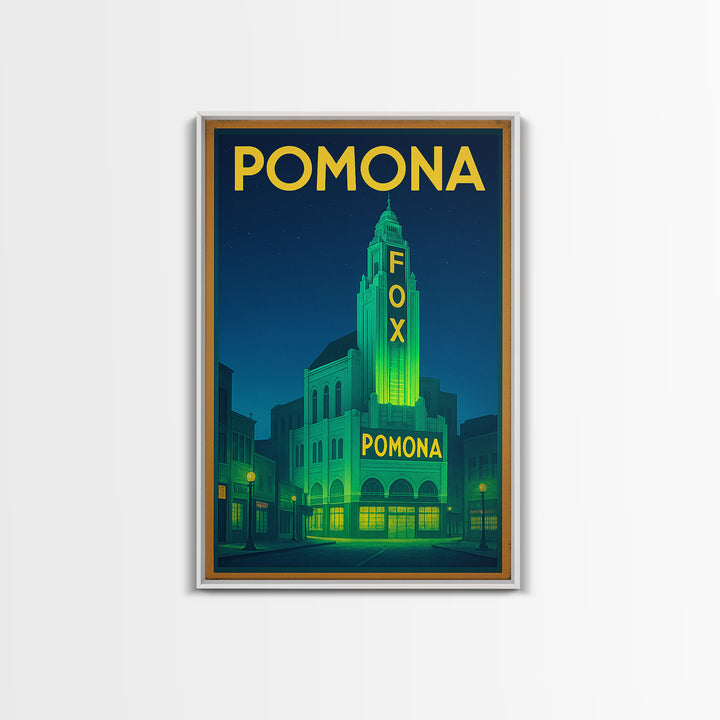 Pomona Travel Poster, Framed Canvas Print, Retro Neon Travel Art, Pomona Travel Art, City Travel Prints, City Illustration, Travel Gift