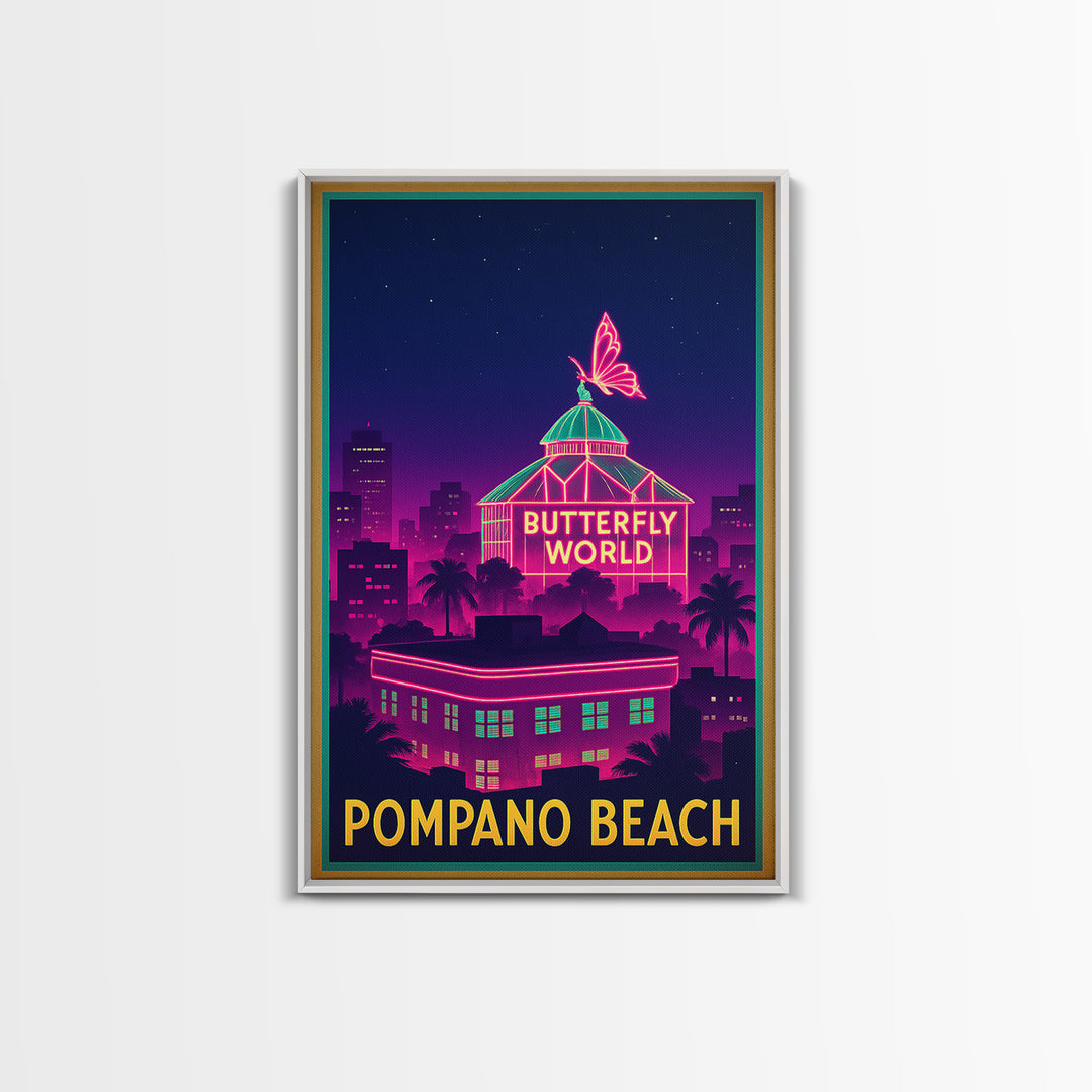 Pompano Beach Florida Travel Poster, Canvas Print, Electric Night Poster Art, Pompano Beach City Art, City Art Print, Eclectic Wall Decor