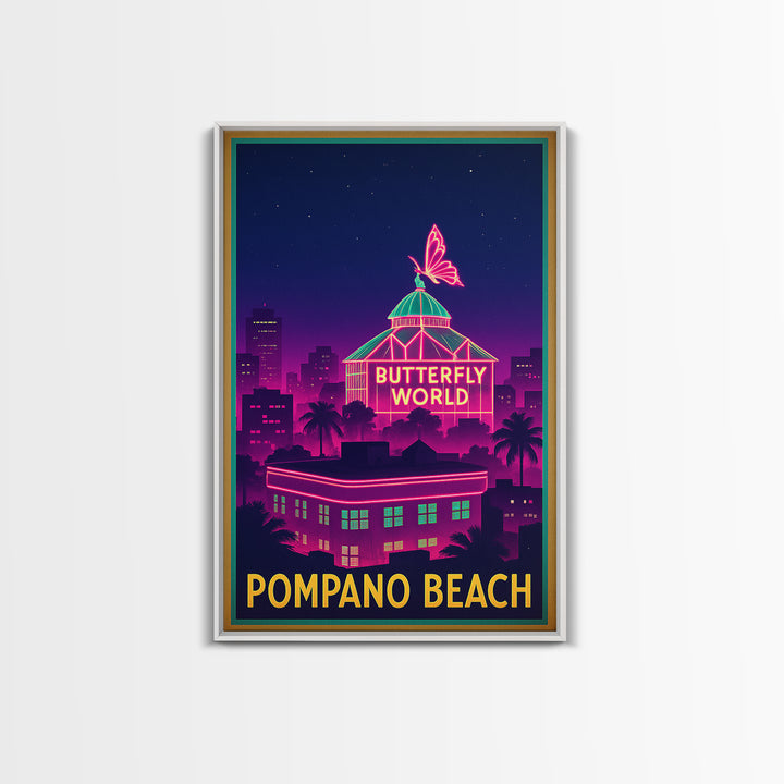 Pompano Beach Florida Travel Poster, Canvas Print, Electric Night Poster Art, Pompano Beach City Art, City Art Print, Eclectic Wall Decor