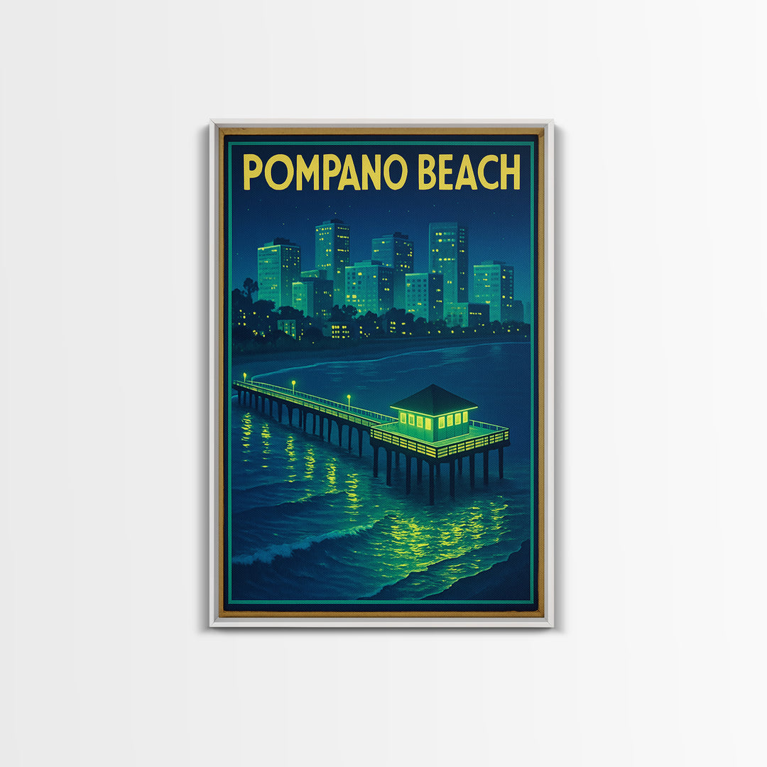Pompano Beach Travel Poster, Canvas Print, Electric Night Poster Art, Pompano Beach Poster Print, Travel Art Print, Gift For Travelers