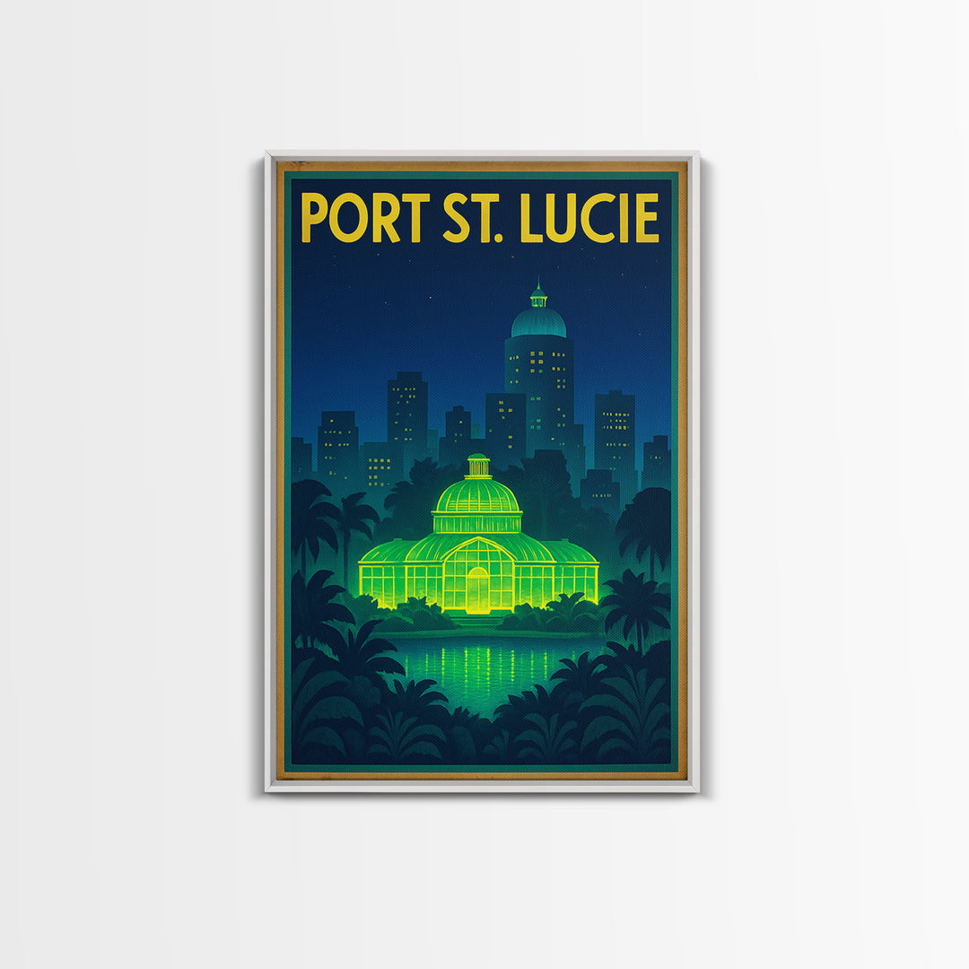 Port St Lucie Travel Poster, Framed Canvas Print, Electric Night Poster Art, Port St Lucie City Art, City Travel Prints, Home Office Decor
