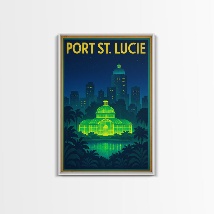 Port St Lucie Travel Poster, Framed Canvas Print, Electric Night Poster Art, Port St Lucie City Art, City Travel Prints, Home Office Decor