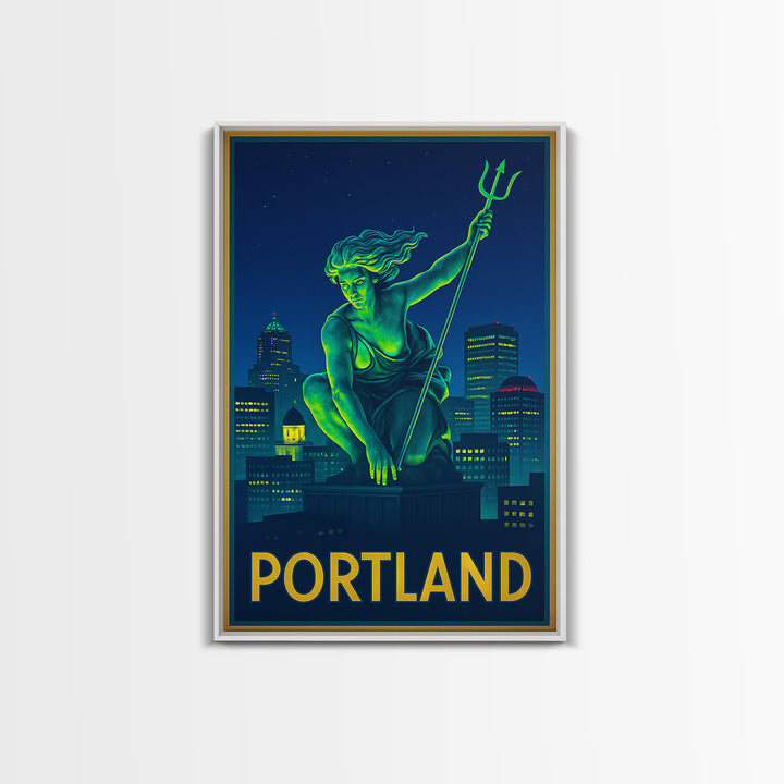 Portland Oregon Travel Poster, Framed Canvas Print, Retro Neon Travel Art, Portland Travel Art, Home Office Decor, Retro Travel Print