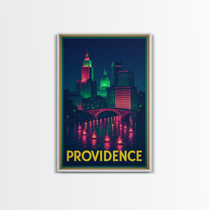 Providence Rhode Island Travel Poster, Canvas Print, Retro Neon Travel Art, Providence Travel Art, Travel Art Print, Vintage Travel Print