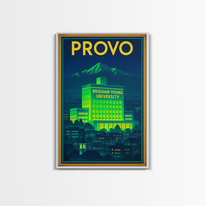 Provo Travel Poster, Framed Canvas Print, Neon Skyline Art Wall Art, Provo Poster Print, Travel Poster Art, City Travel Prints, Design 2