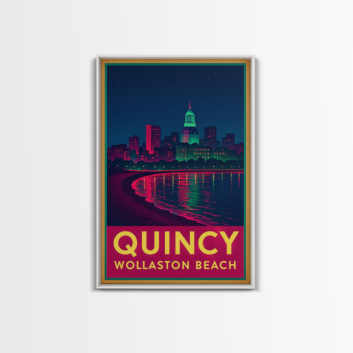 Quincy Massachusetts Travel Poster, Canvas Print, Retro Neon Travel Art, Quincy Travel Art, Travel Wall Decor, Home Office Decor, Art Print