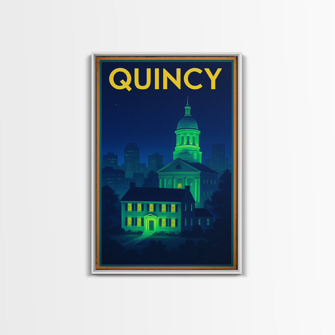Quincy Travel Poster, Canvas Print, Neon Urban Skyline Wall Art, Quincy Wall Art, Modern Wall Decor, Fine Art Print, Living Room Wall Art