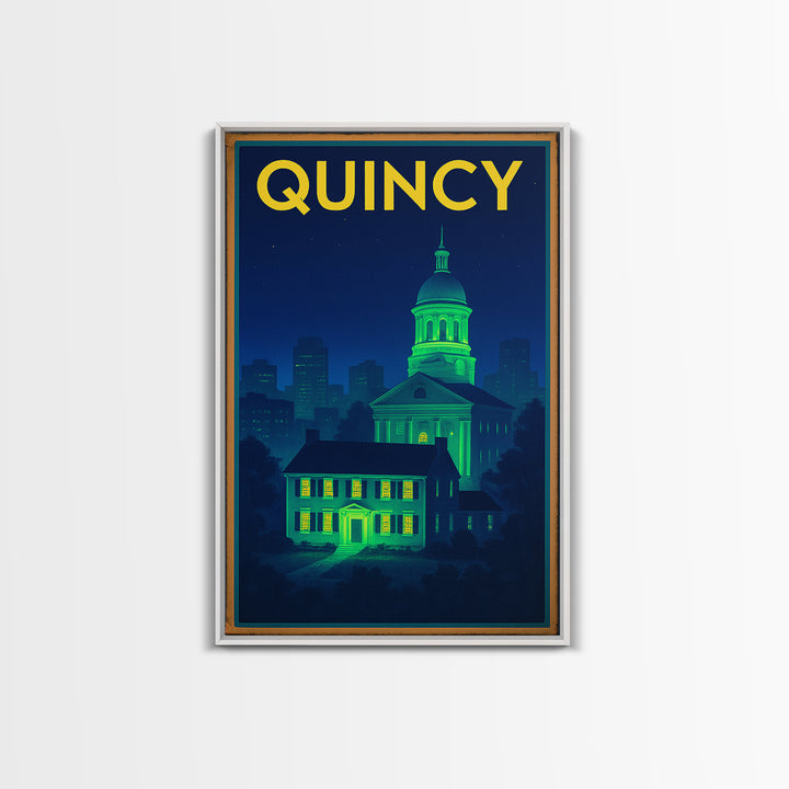 Quincy Travel Poster, Canvas Print, Neon Urban Skyline Wall Art, Quincy Wall Art, Modern Wall Decor, Fine Art Print, Living Room Wall Art