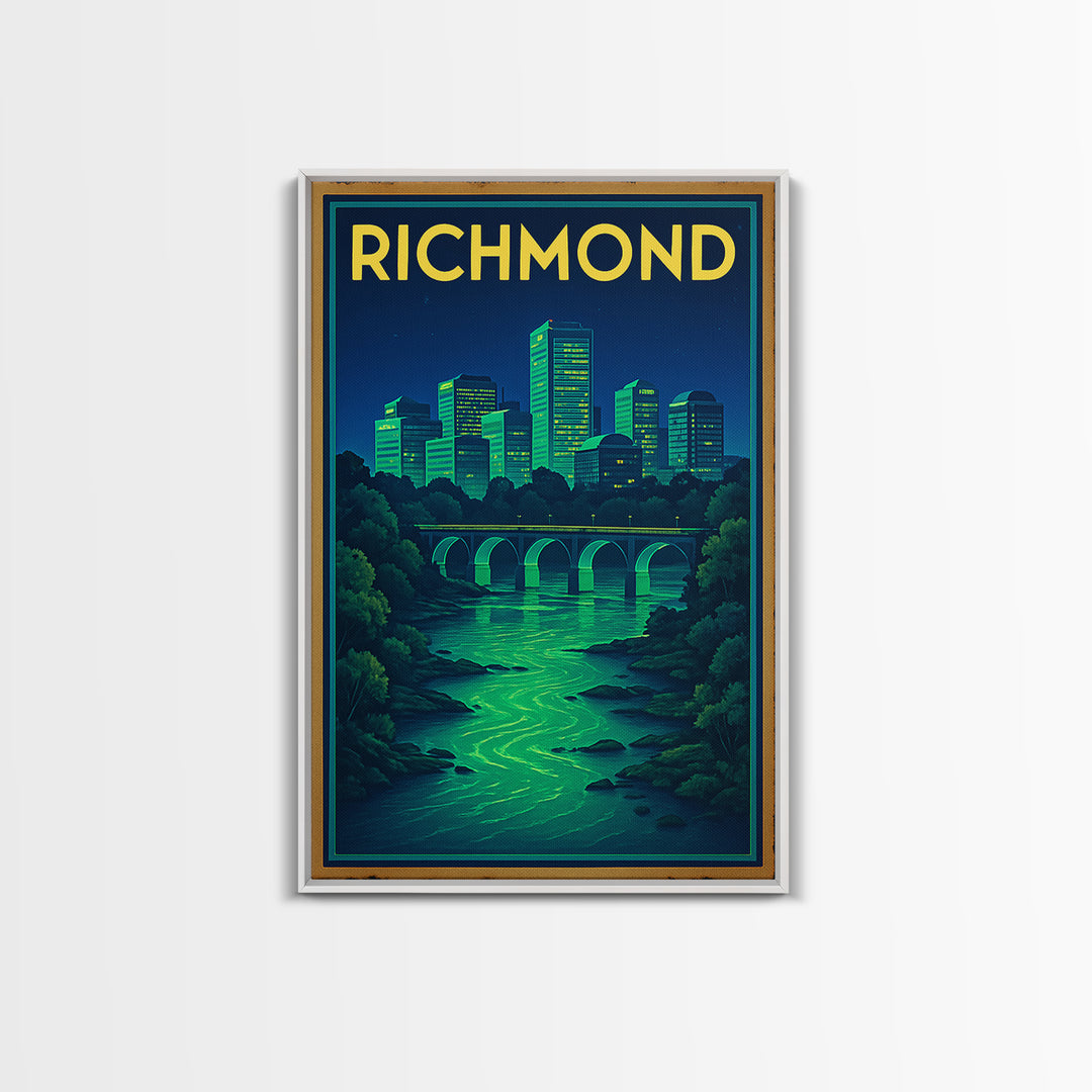 R Ichmond Travel Poster, Framed Canvas Print, Cyberpunk Style City Art, R Ichmond City Art, Home Office Decor, Gift For Travelers