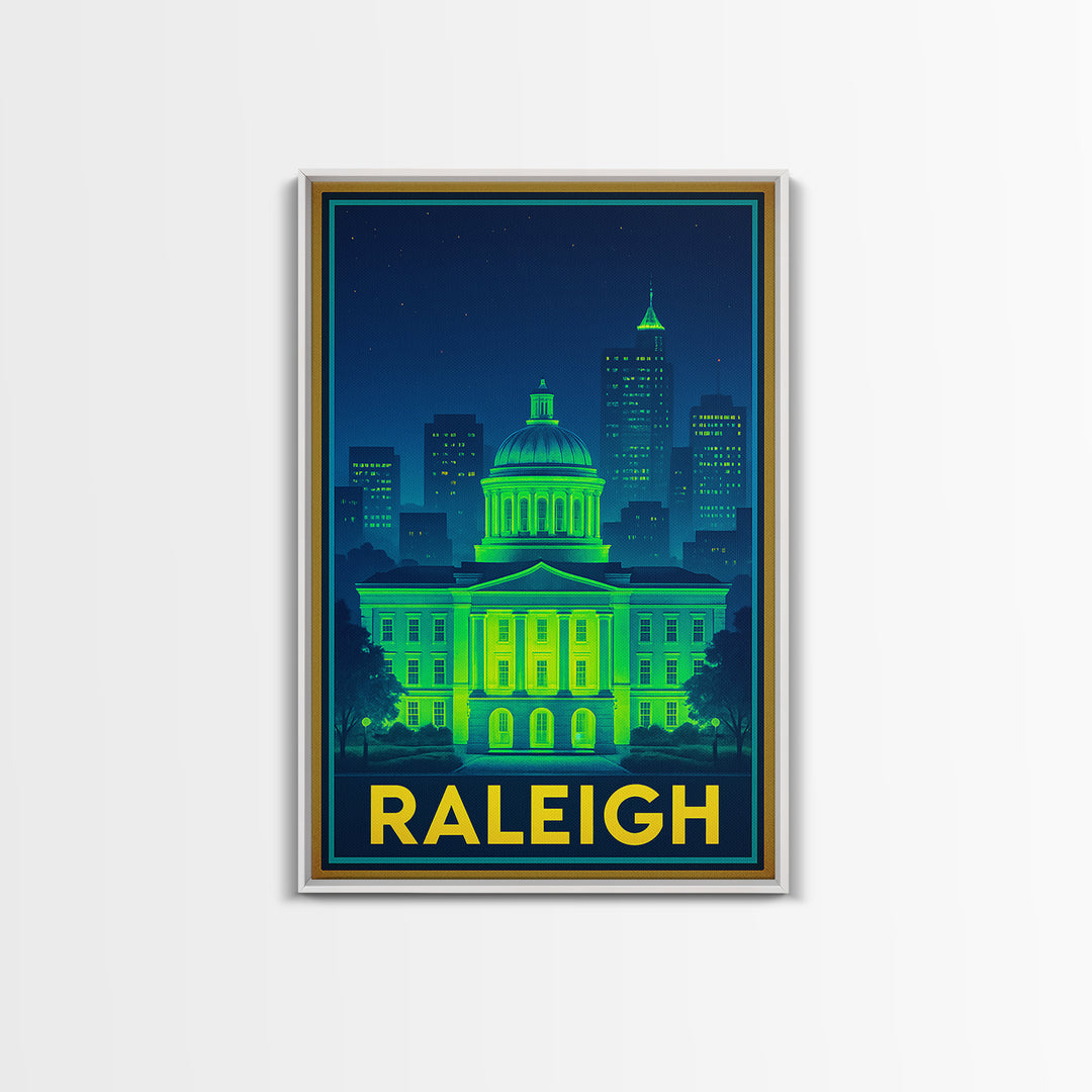 Raleigh North Carolina Travel Poster, Canvas Print, Electric Night Poster Art, Raleigh City Art, Vintage City Art, Travel Art, City Poster