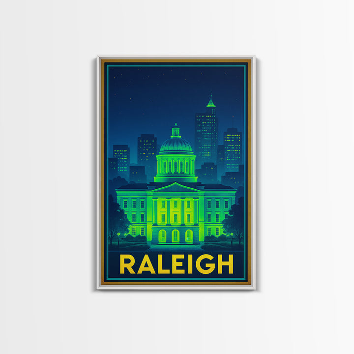 Raleigh North Carolina Travel Poster, Canvas Print, Electric Night Poster Art, Raleigh City Art, Vintage City Art, Travel Art, City Poster
