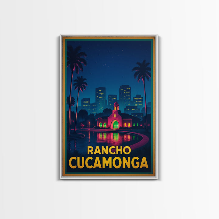 Rancho Cucamonga California Travel Poster, Canvas Print, Neon City Skyline Wall Art, Rancho Cucamonga Wall Art, Travel Art Print, Art Print