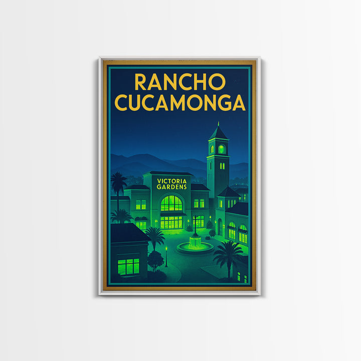 Rancho Cucamonga Travel Poster, Canvas Print, Retro Neon Travel Art, Rancho Cucamonga Travel Art, Travel Wall Art, Home Office Decor