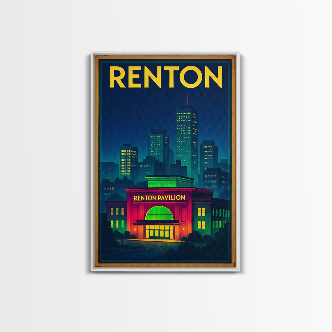 Renton Travel Poster, Canvas Print, Electric Night Poster Art, Renton Art Print, Living Room Wall Art, Vintage City Art, Fine Art Print
