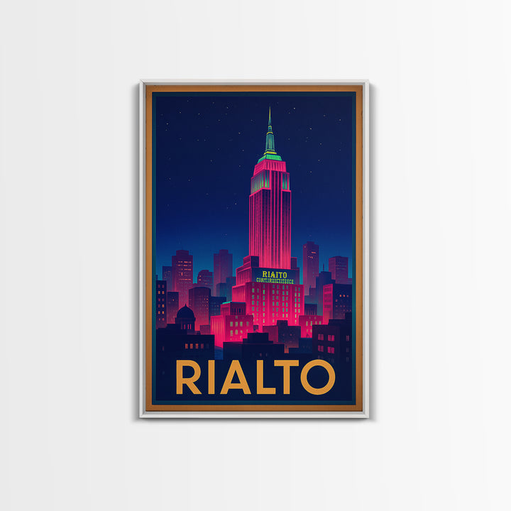 Rialto California Travel Poster, Canvas Print, Electric Night Poster Art, Rialto Wall Art, Travel Art, Travel Print, Wanderlust Decor