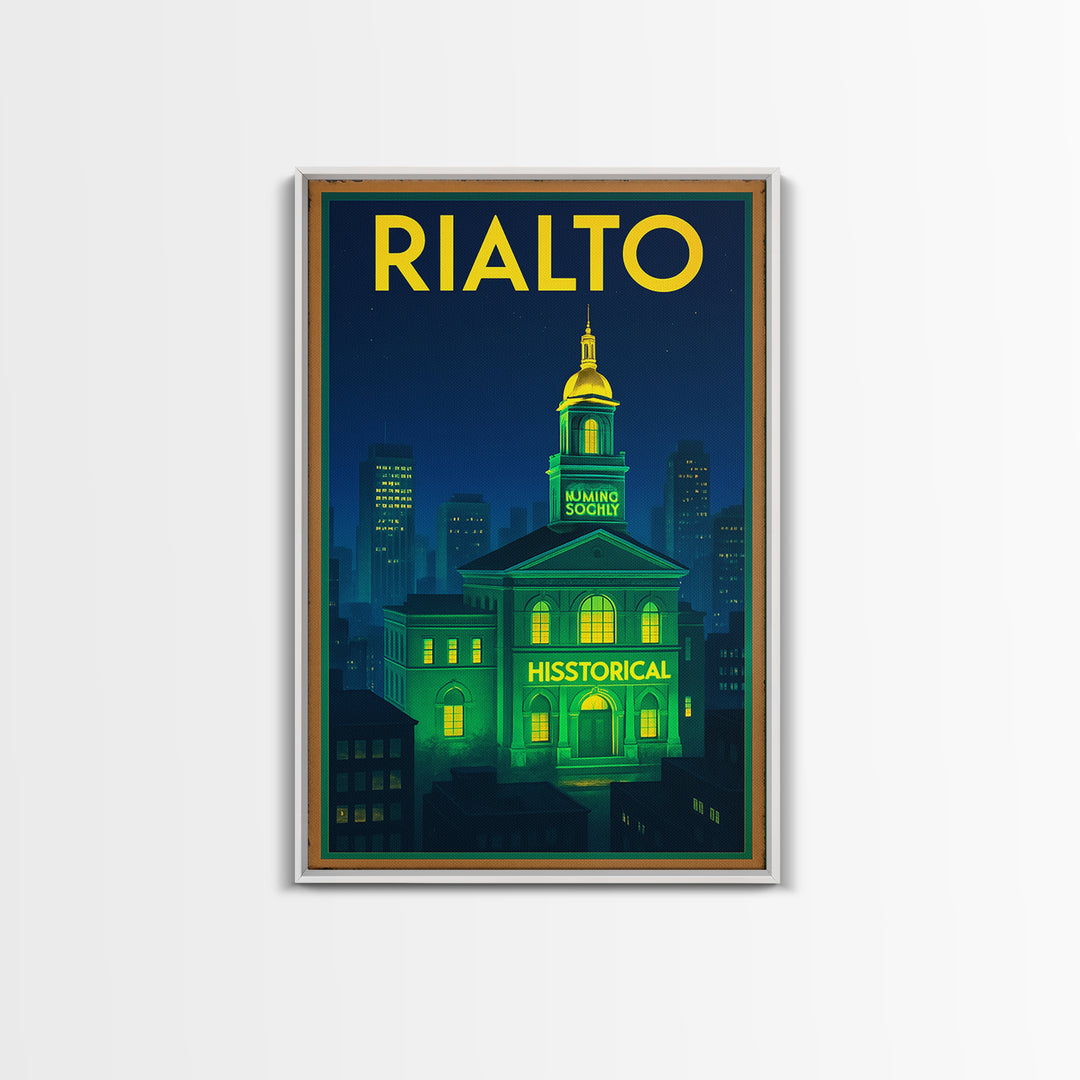 Rialto Travel Poster, Canvas Print, Electric Night Poster Art, Rialto City Art, Gift For Travelers, Vintage City Poster, Travel Art Print